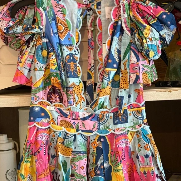 J. Marie The Sloane bow sleeve midi zodiac print sz XS nwt - Picture 5 of 7